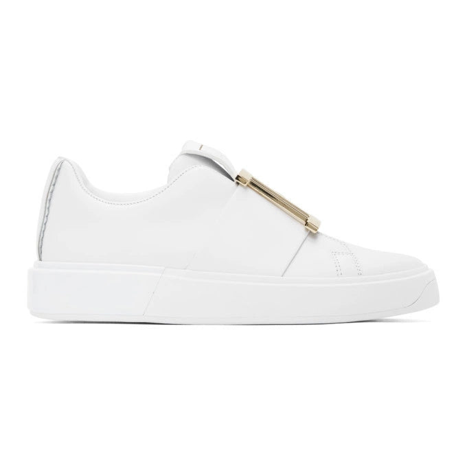 Balmain White Buckle B-Court Sneakers