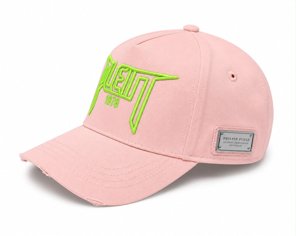 PLEIN 1978 Cap – Soft Pink / Neon Green Embroidery
