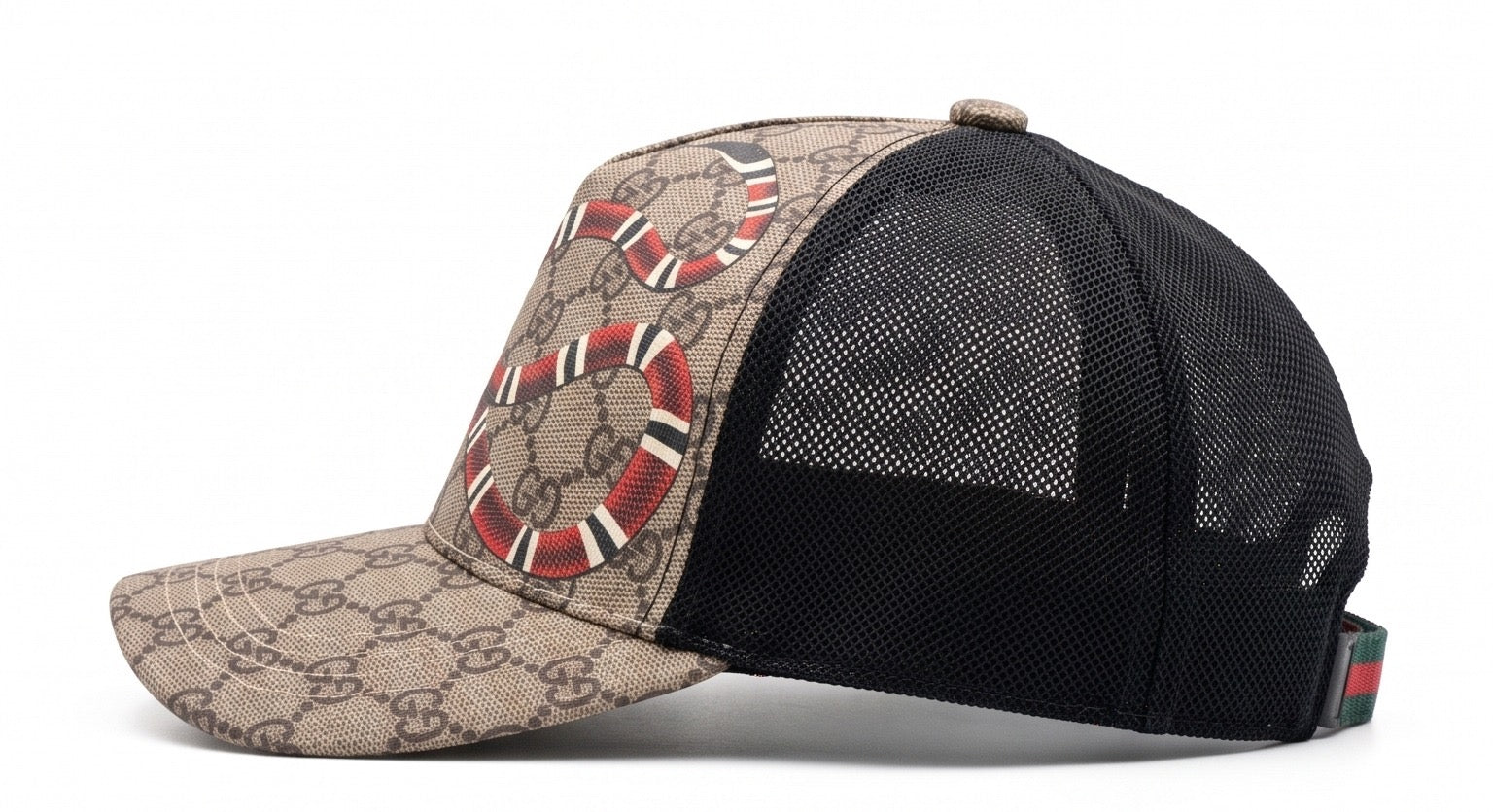 GG Snake Mesh Trucker Cap – Beige/Black