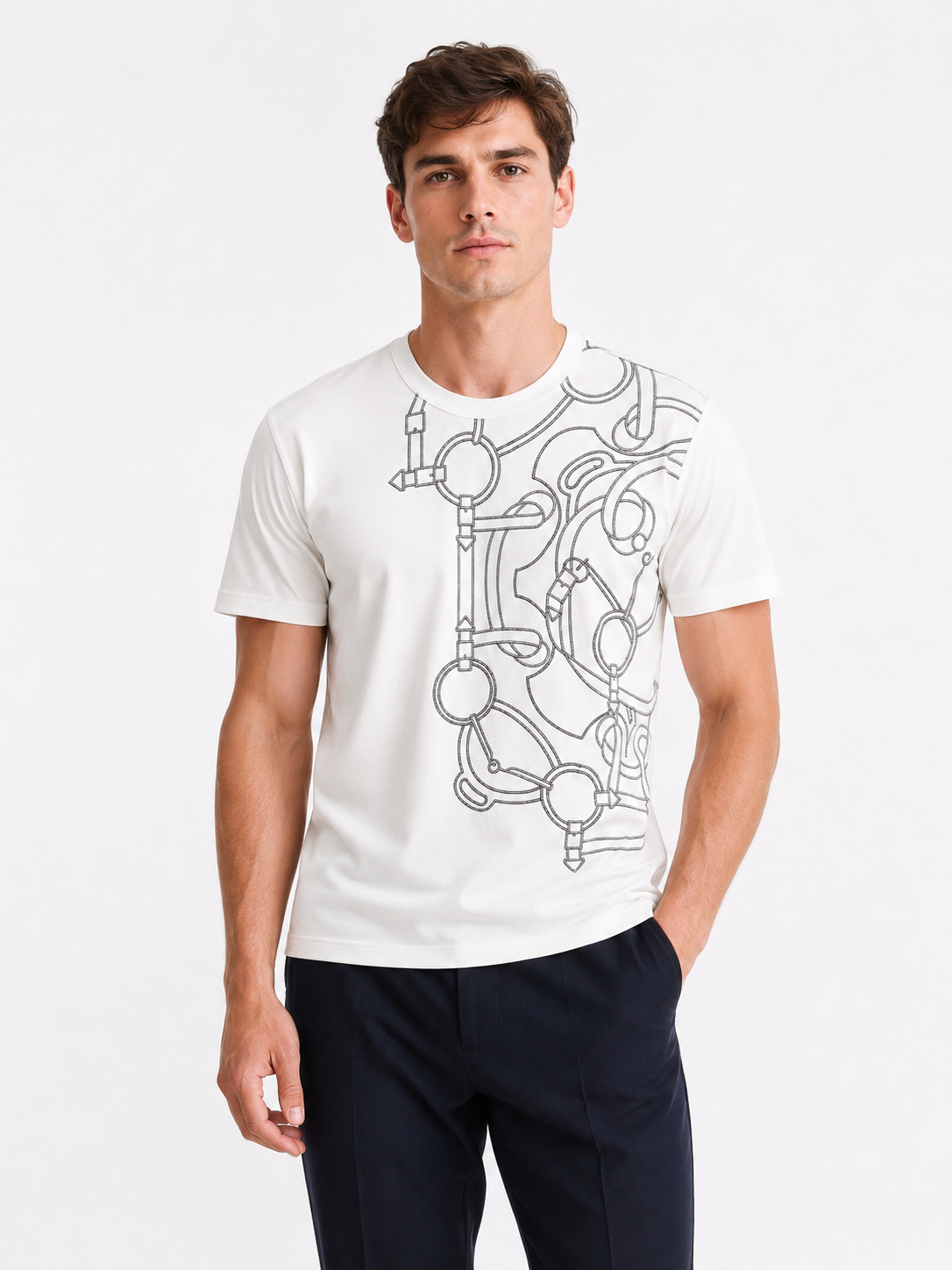 White Equestrian Embroidered T-Shirt