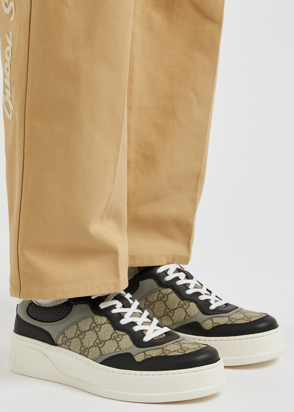 GUCCI Chunky B monogrammed canvas and leather sneakers