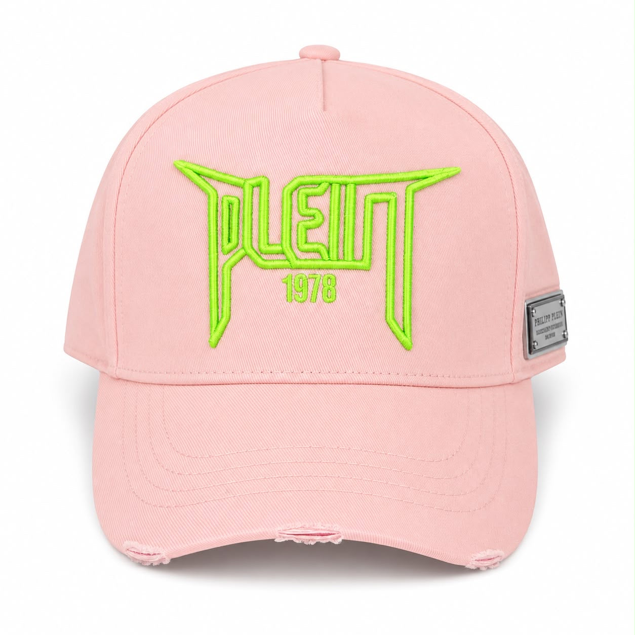 PLEIN 1978 Cap – Soft Pink / Neon Green Embroidery