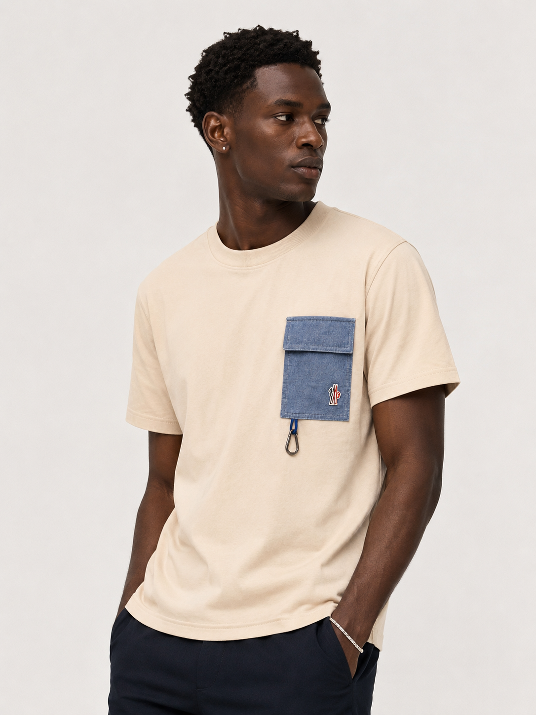 Moncler-Style Cream Pocket T-Shirt