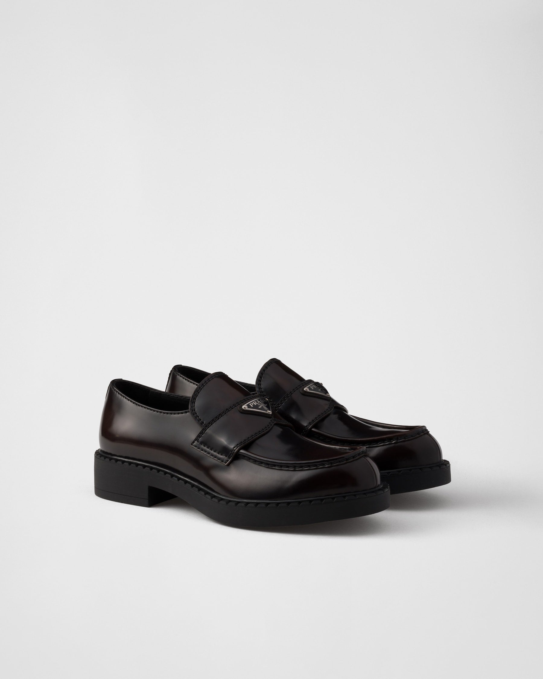 PRADA - Chocolate brushed leather loafers