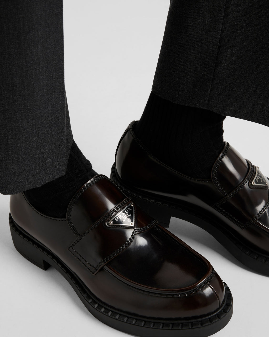 PRADA - Chocolate brushed leather loafers