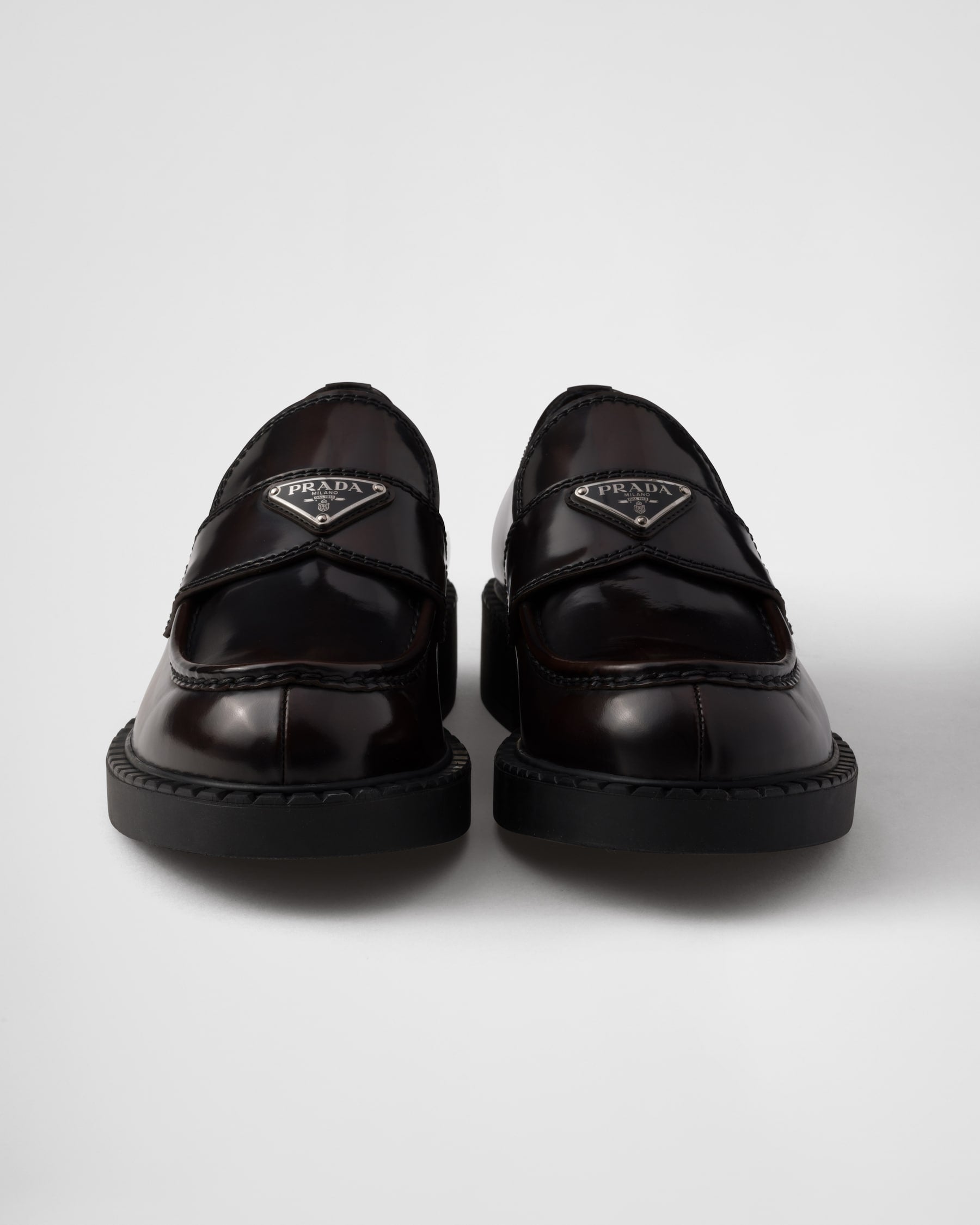 PRADA - Chocolate brushed leather loafers