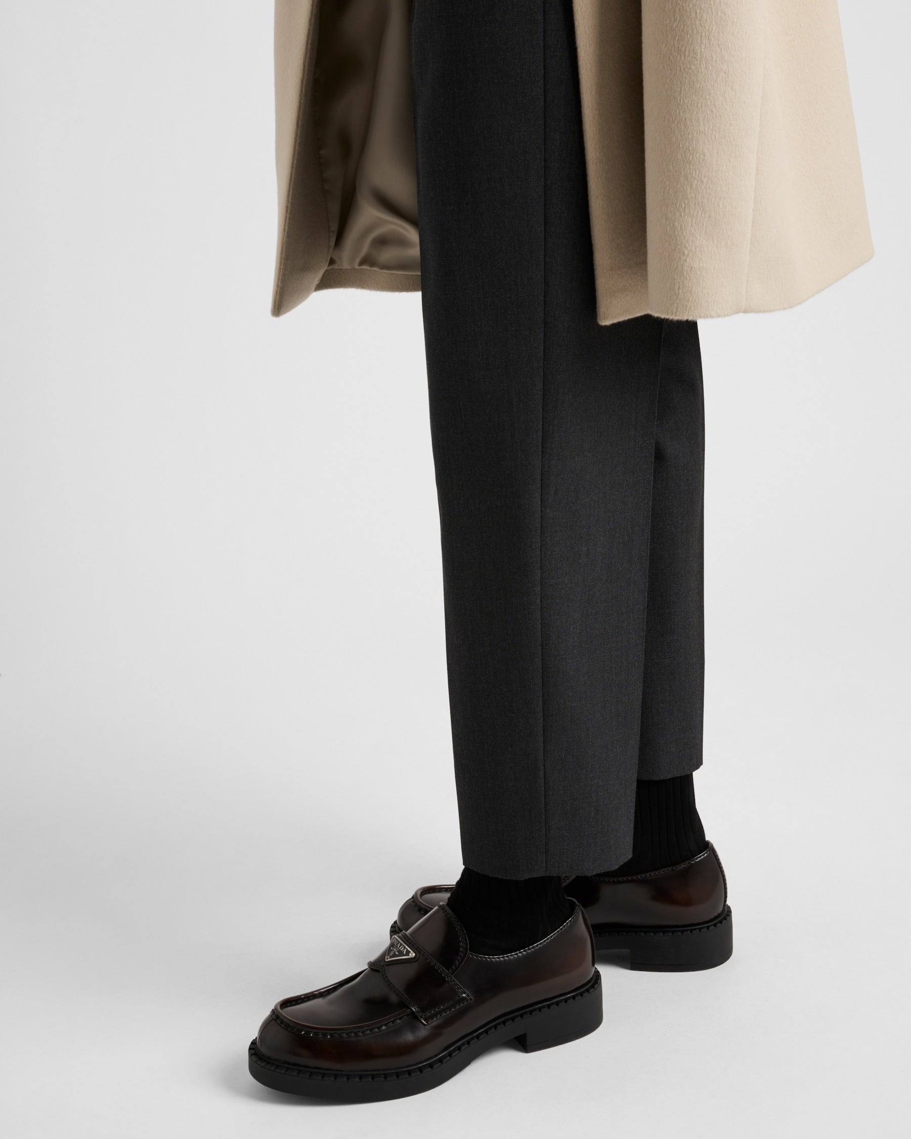 PRADA - Chocolate brushed leather loafers