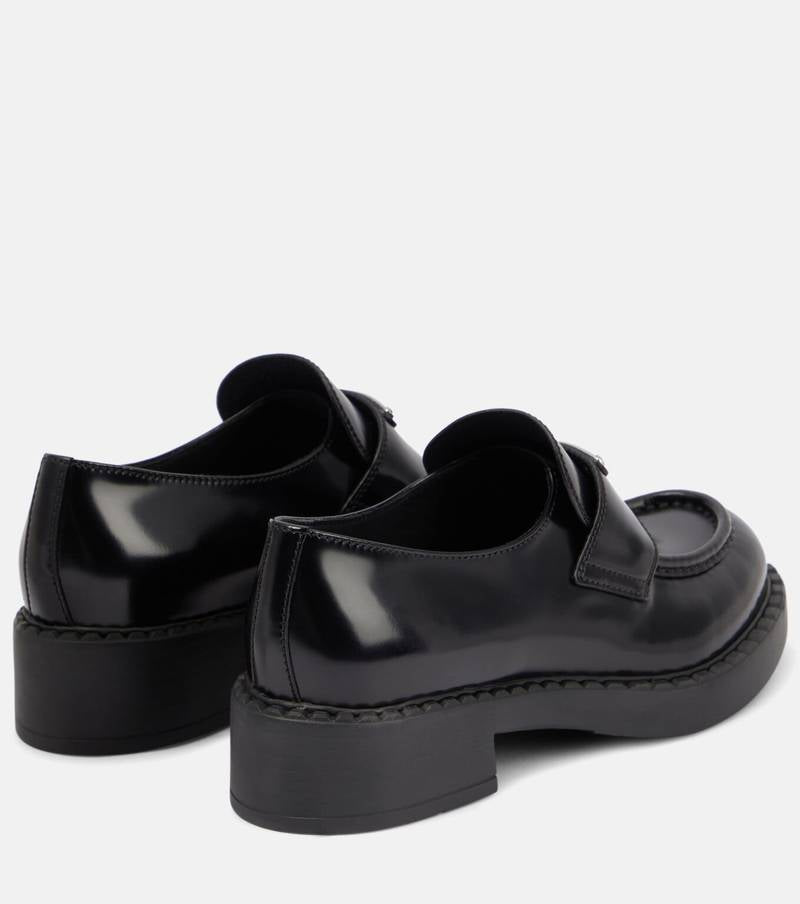 Prada Choclate Black Brushed Leather Slip On Loafers