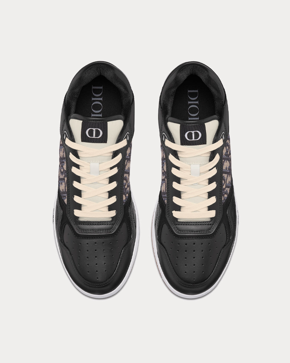Dior - B27 Black Smooth Calfskin with Beige and Black Dior Oblique Jacquard Low Top Sneakers