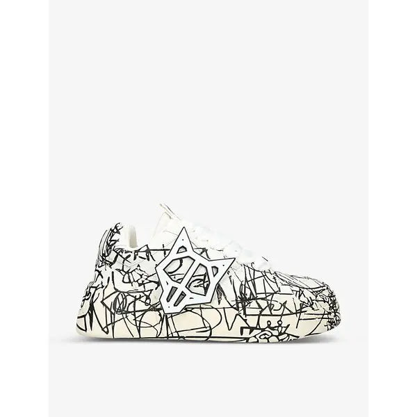NAKED WOLFE 
Kosa Scribble Patterned Leather Low-Top Trainers