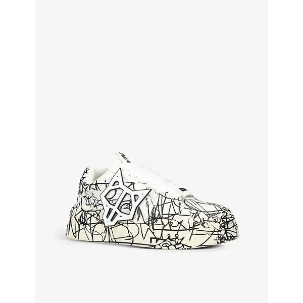 NAKED WOLFE 
Kosa Scribble Patterned Leather Low-Top Trainers