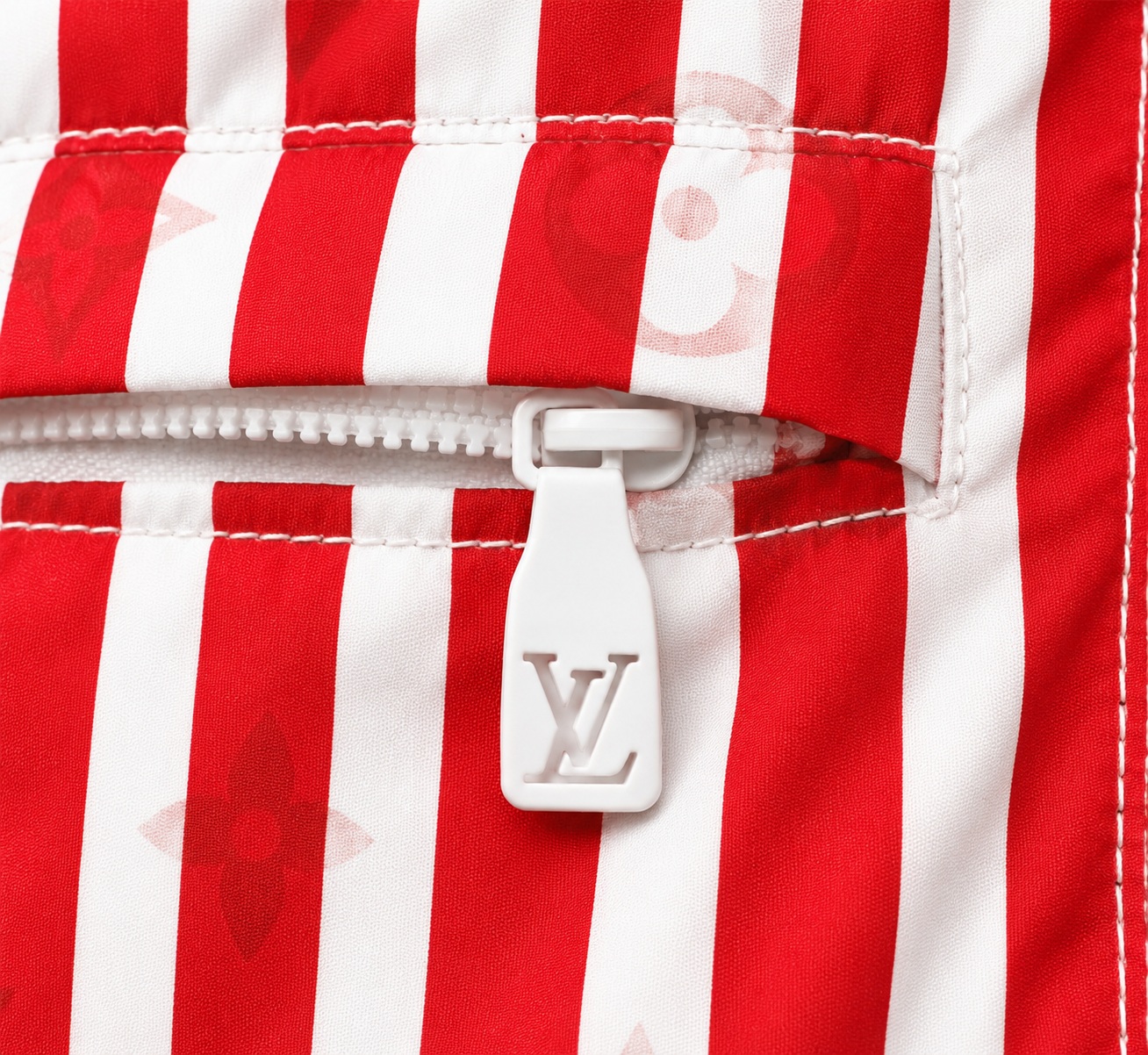 Monogram Striped Swim Shorts – Red