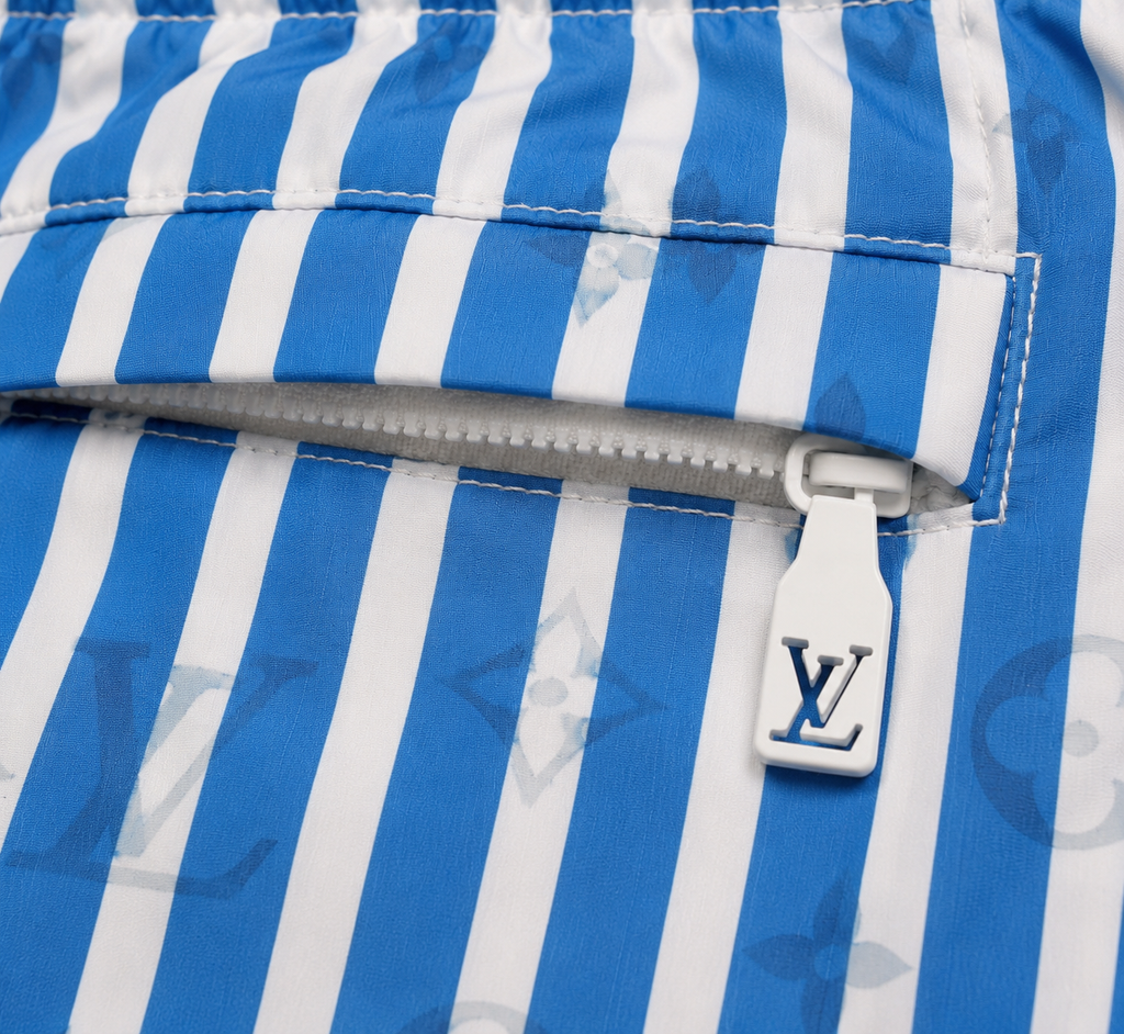 Monogram Striped Swim Shorts – Blue stripe