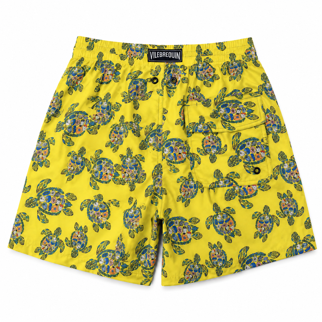 Yellow Turtle Print Swim Shorts