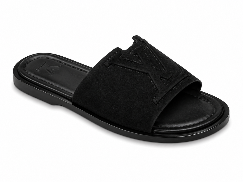 LV Inspired Black Slide Sandal