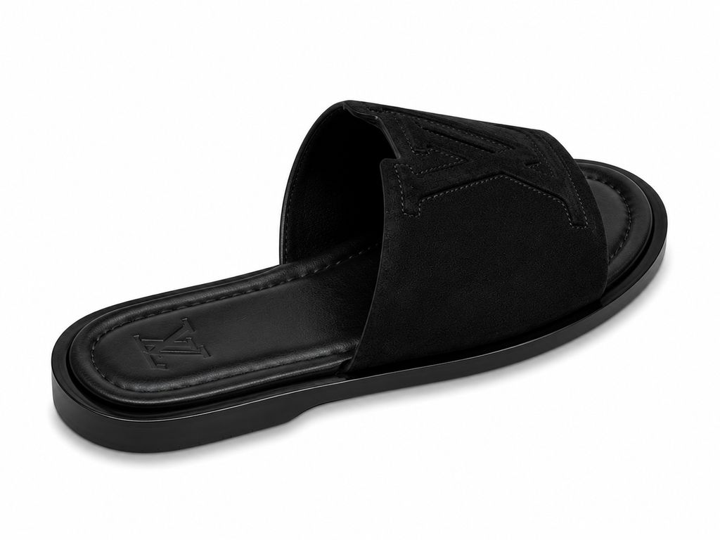 LV Inspired Black Slide Sandal