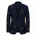 Embroidered Wool Blend Blazer – Navy