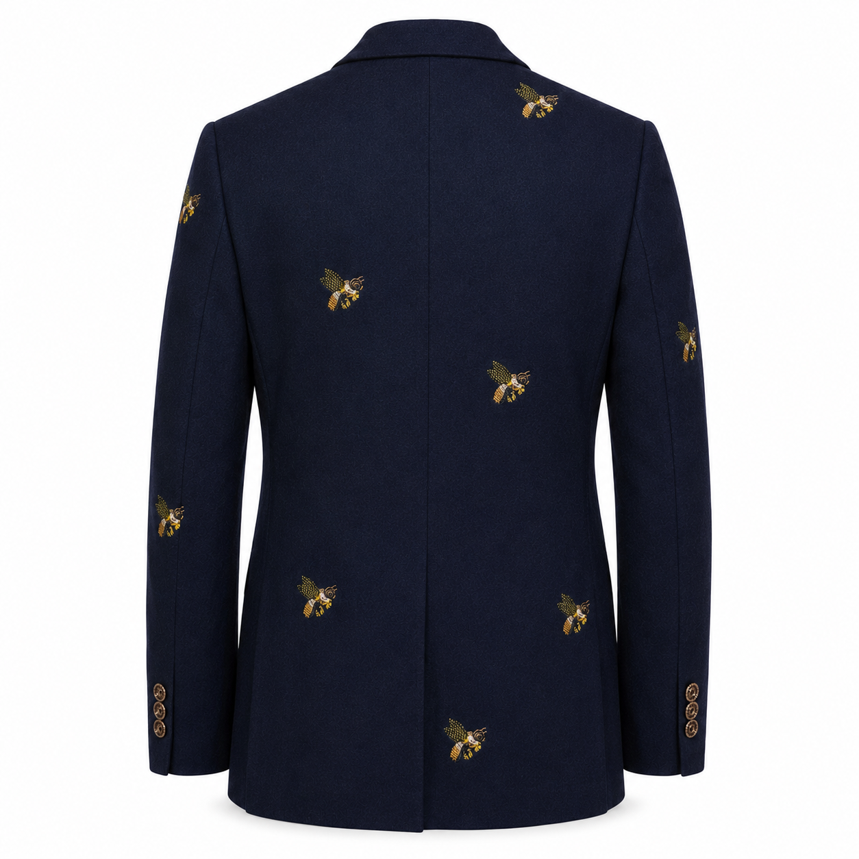Embroidered Wool Blend Blazer – Navy