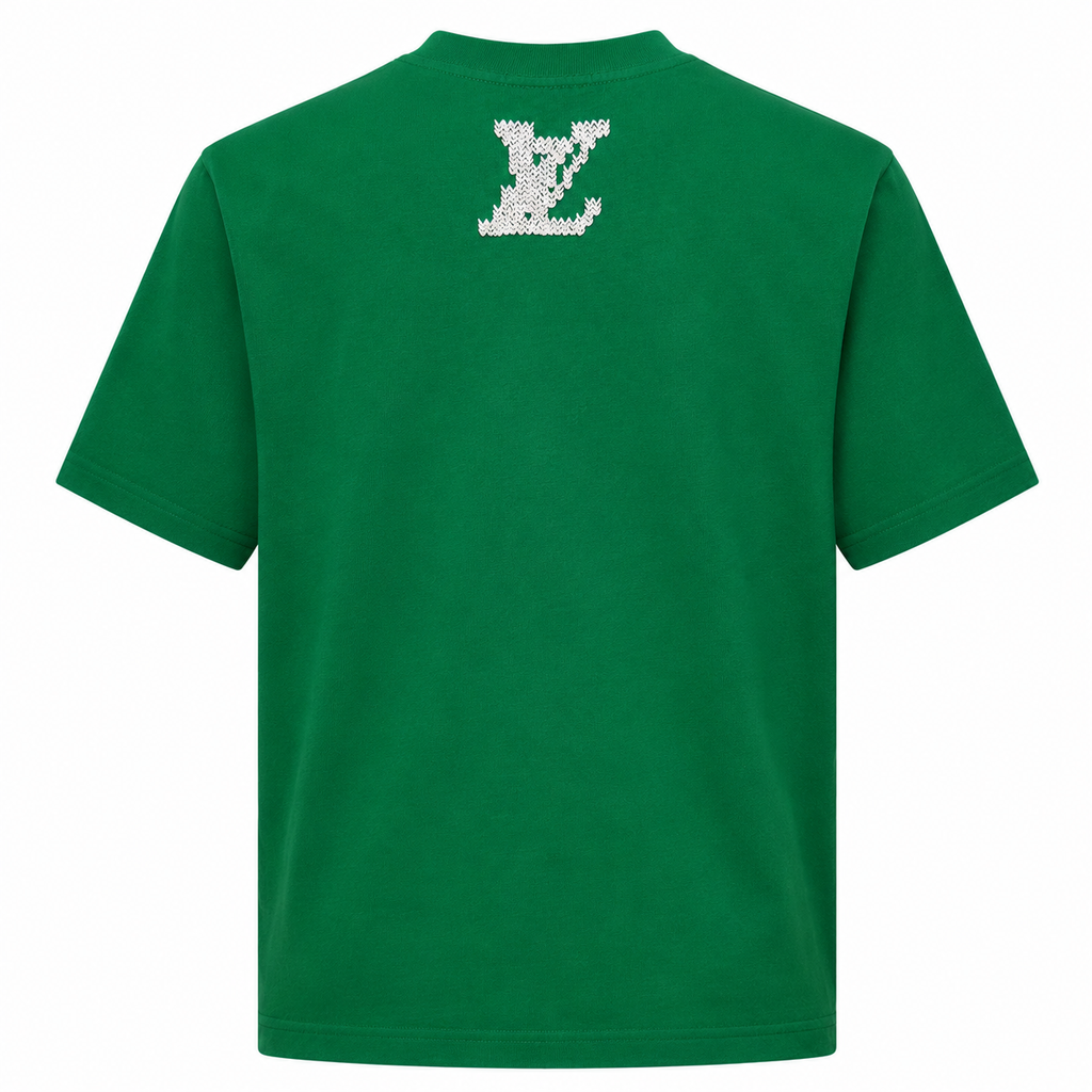 1V-Inspired Knit Embroidery T-Shirt – Green
