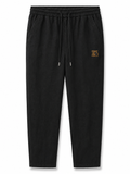 Black Linen Trousers with Embroidered Back Pocket