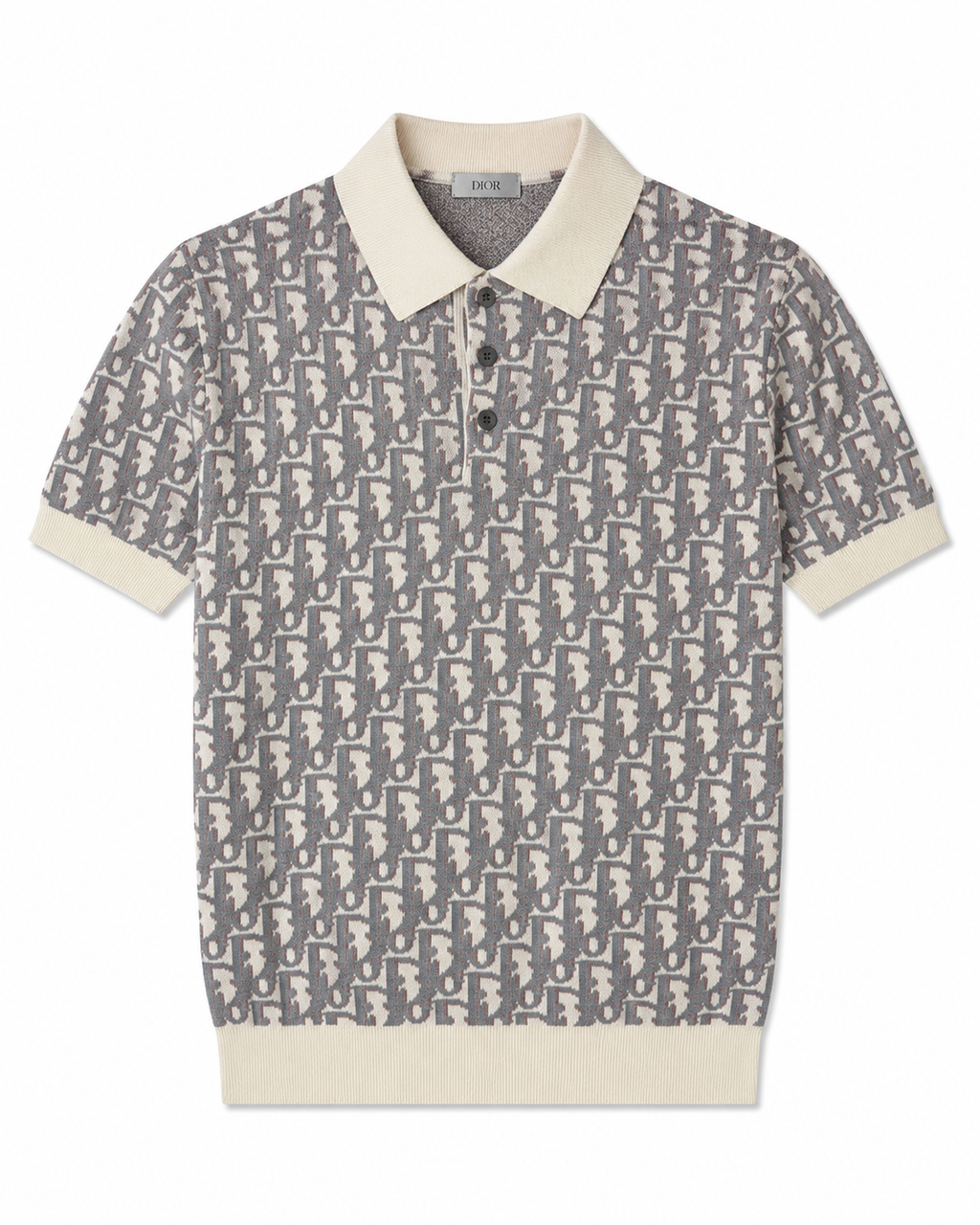 Oblique Knit Polo – Cream / Grey