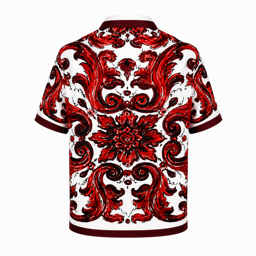 Dolce & Gabbana Red Baroque Silk-Feel Shirt