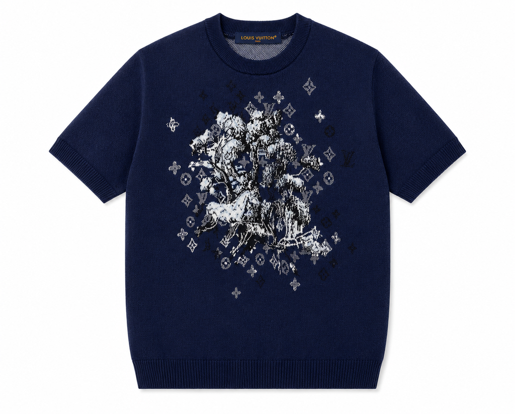 1V Knit T-Shirt – Navy Blue