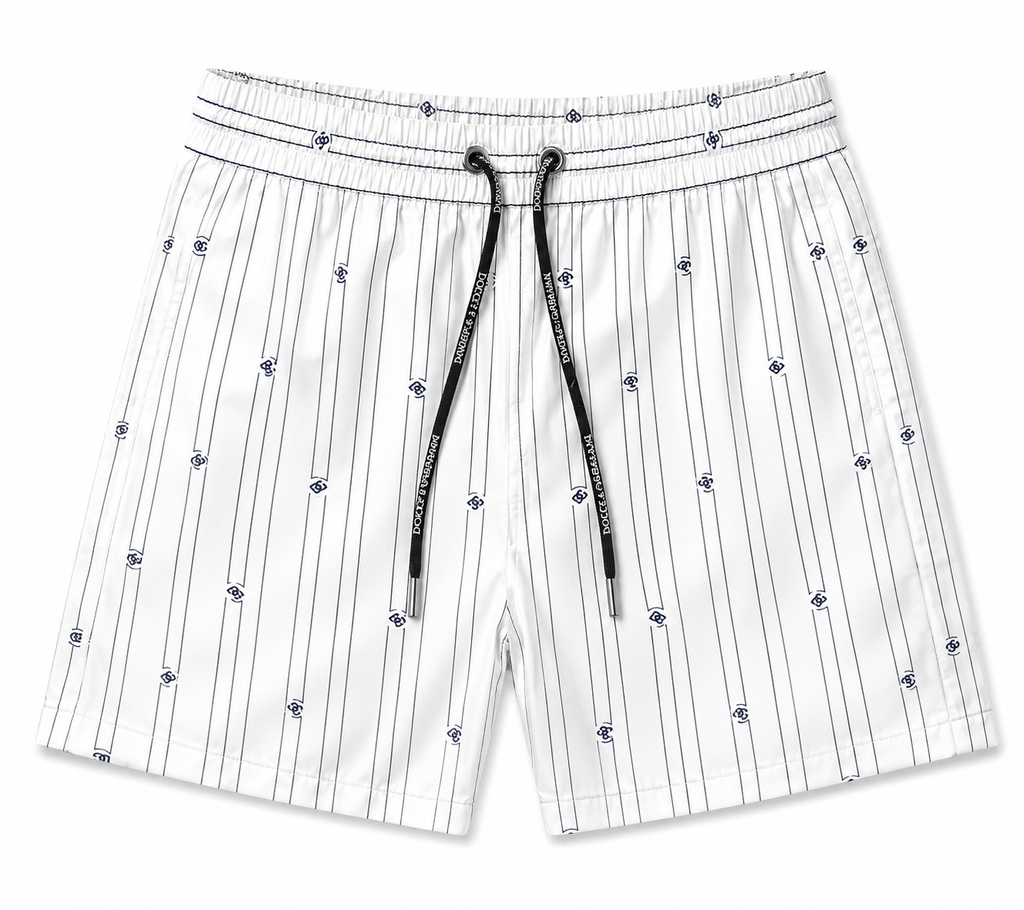 White Pinstripe Swim Shorts