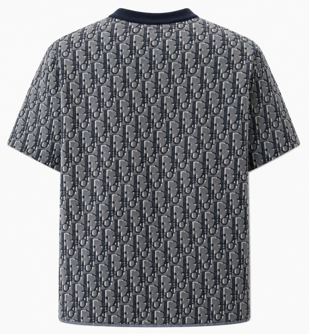 Oblique Knit T-Shirt – Grey/Navy