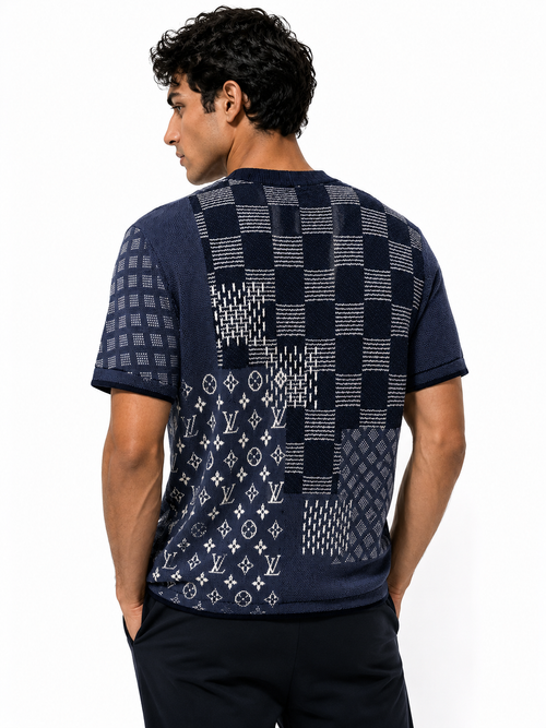 1V - Patchwork Knit T-Shirt – Navy