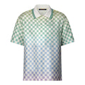 Gradient Damier Knit Polo – White / Green / Blue