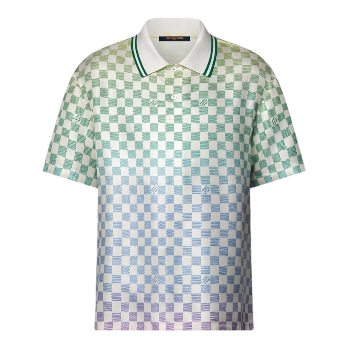 Gradient Damier Knit Polo – White / Green / Blue