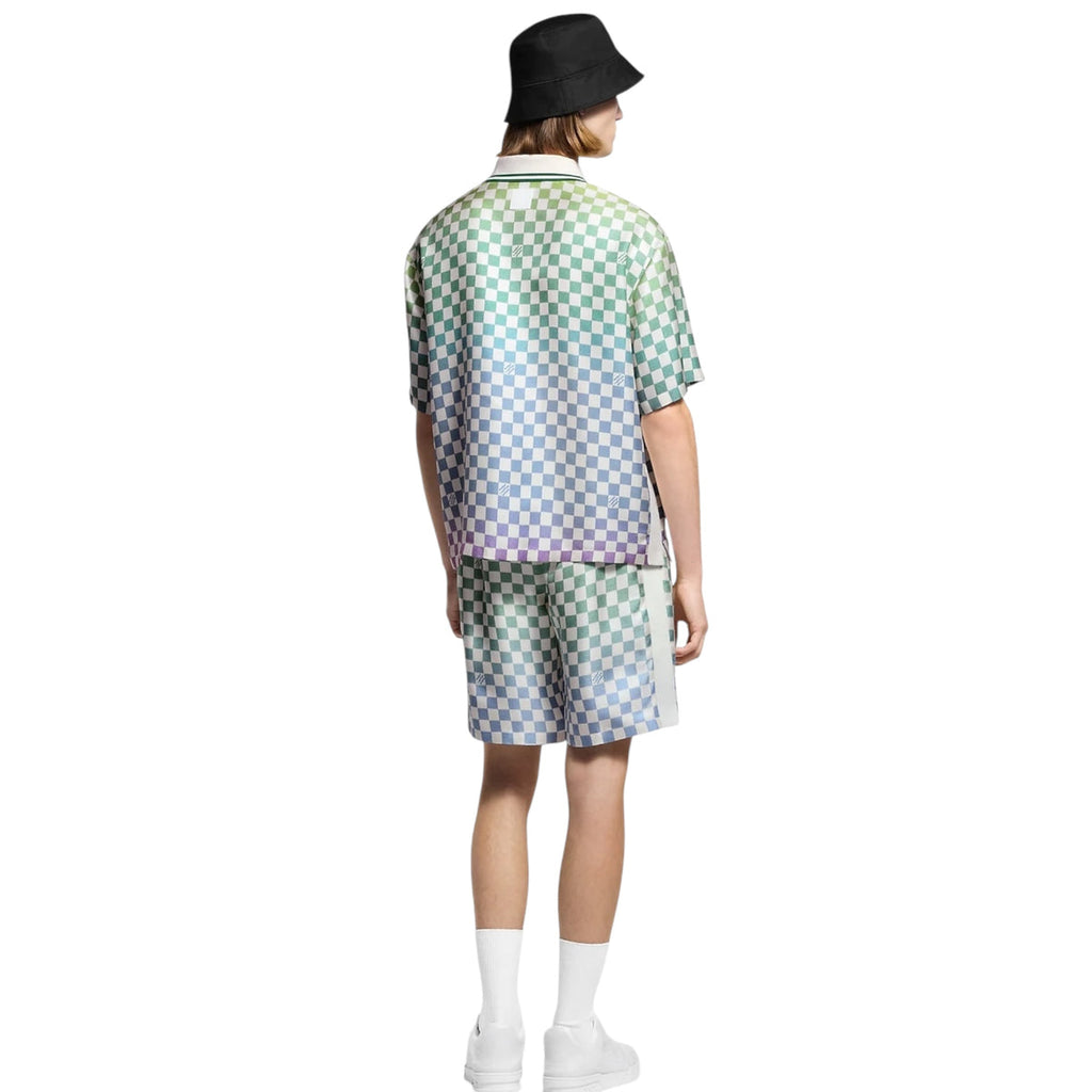 Gradient Damier Knit Polo – White / Green / Blue