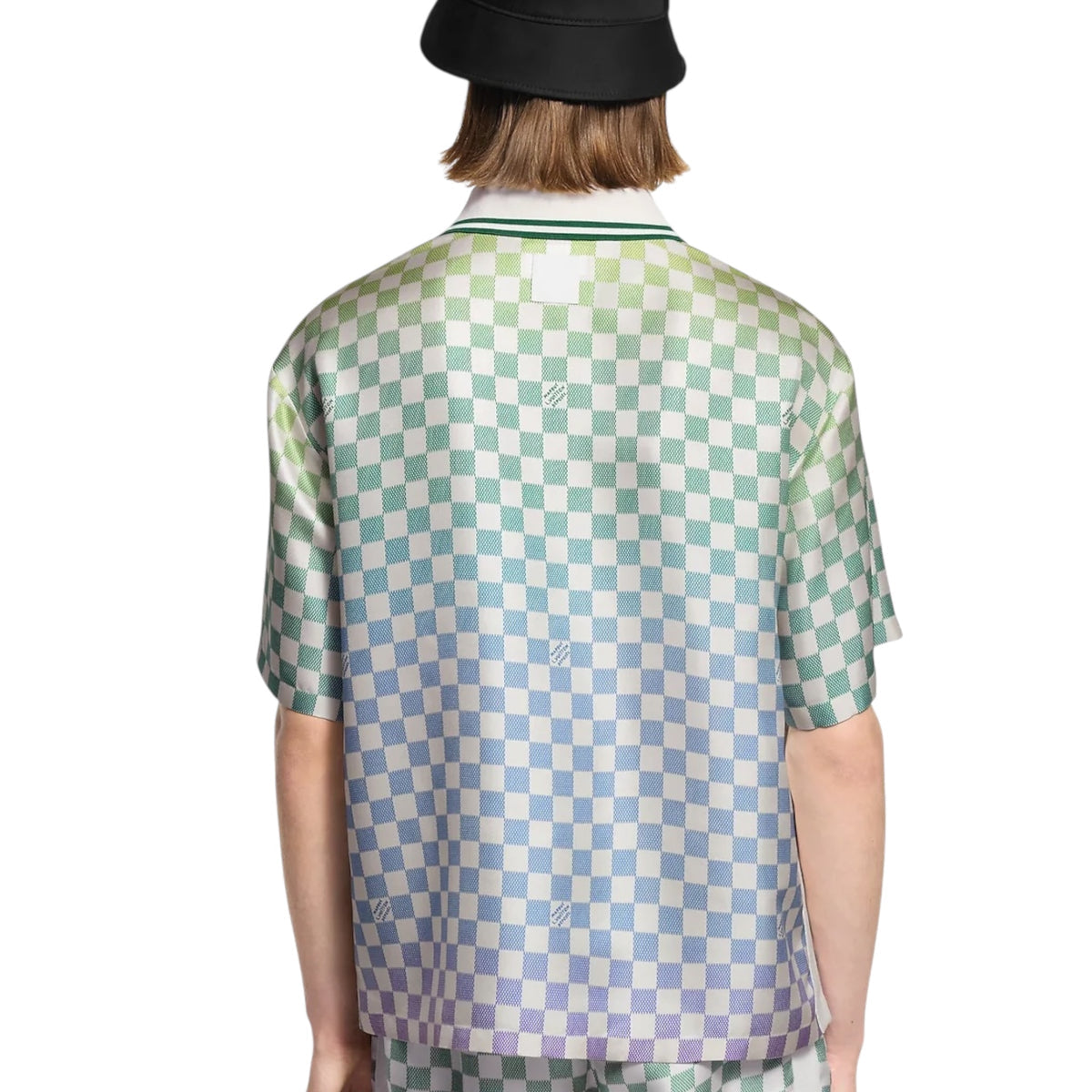 Gradient Damier Knit Polo – White / Green / Blue