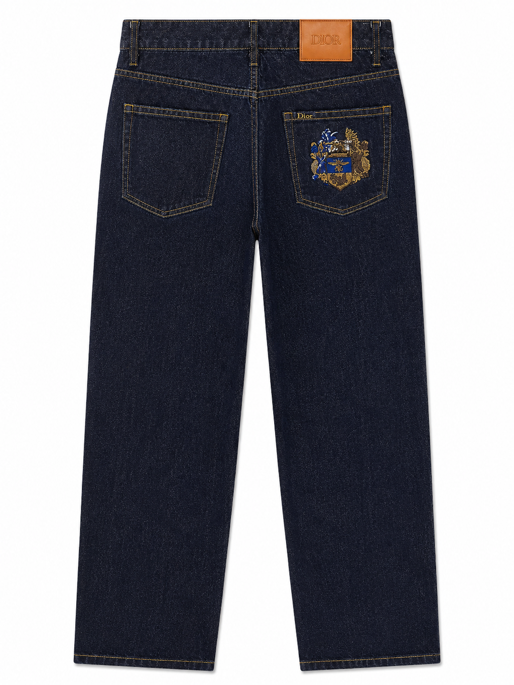 Embroidered Straight-Leg Jeans – Dark Indigo
