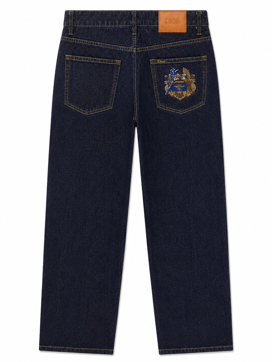 Embroidered Straight-Leg Jeans – Dark Indigo