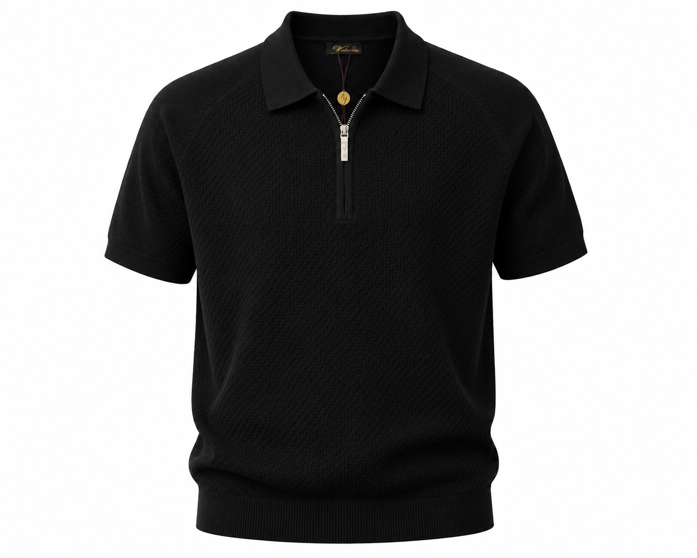 Loro Piana Black Knit Zip Polo