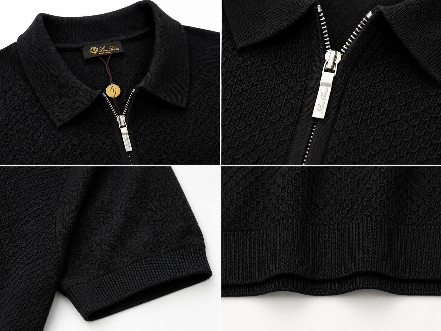 Loro Piana Black Knit Zip Polo