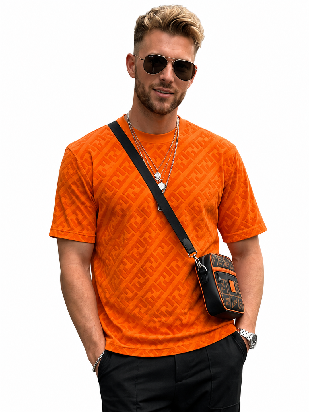Fendi Orange FF Monogram T-Shirt