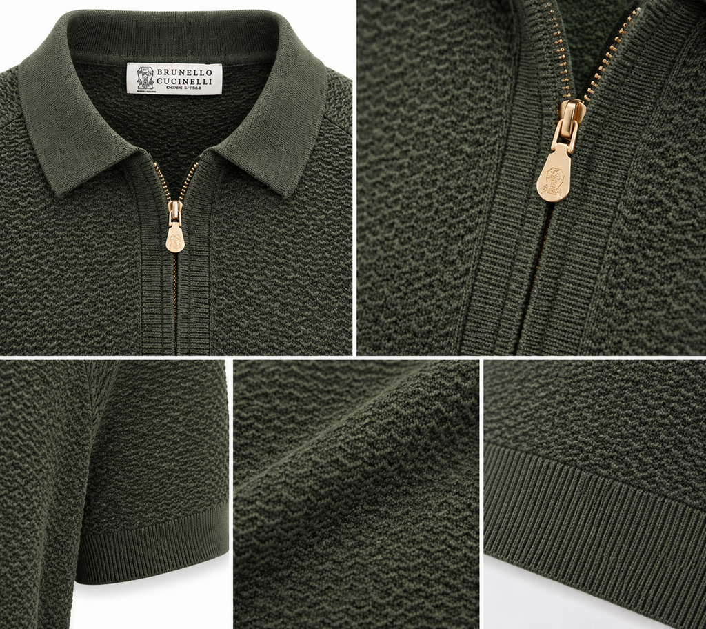 Brunello Cucinelli - Textured Knit Zip Polo