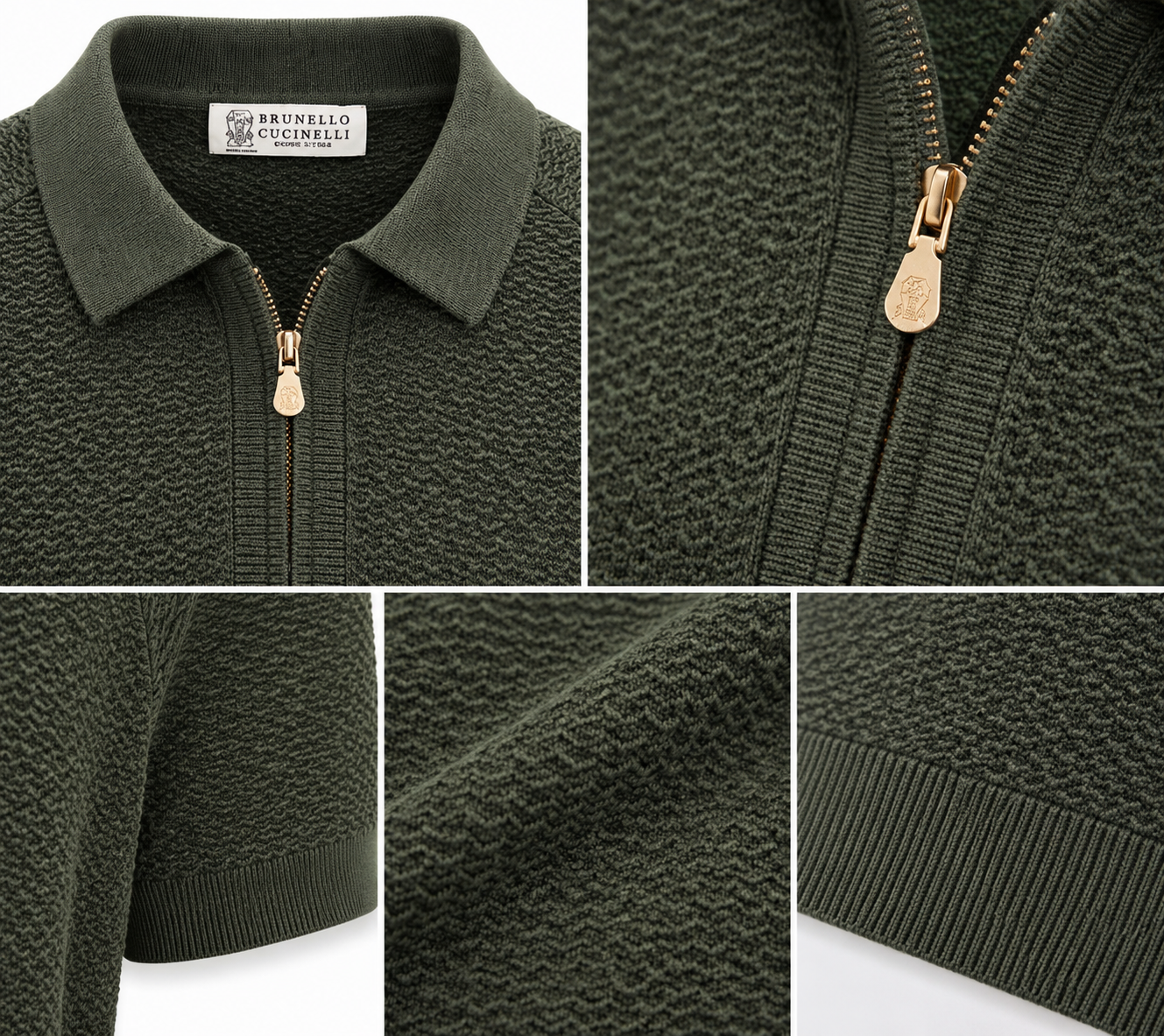 Brunello Cucinelli - Textured Knit Zip Polo