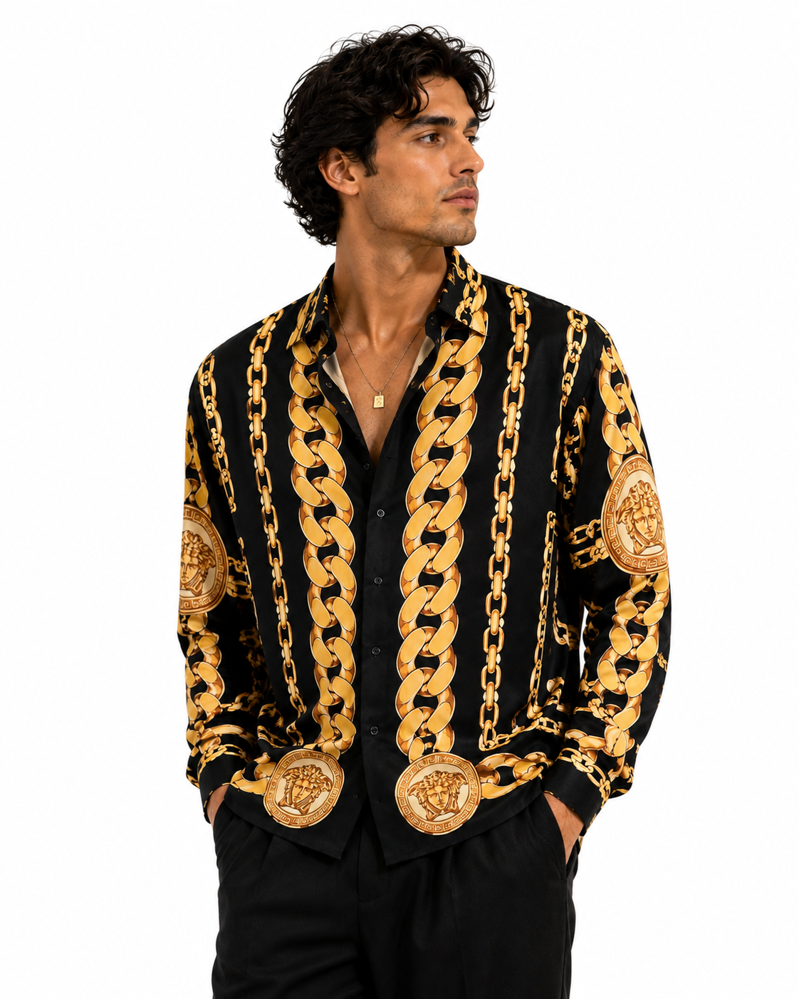 Versaci - Black & Gold Chain Shirt