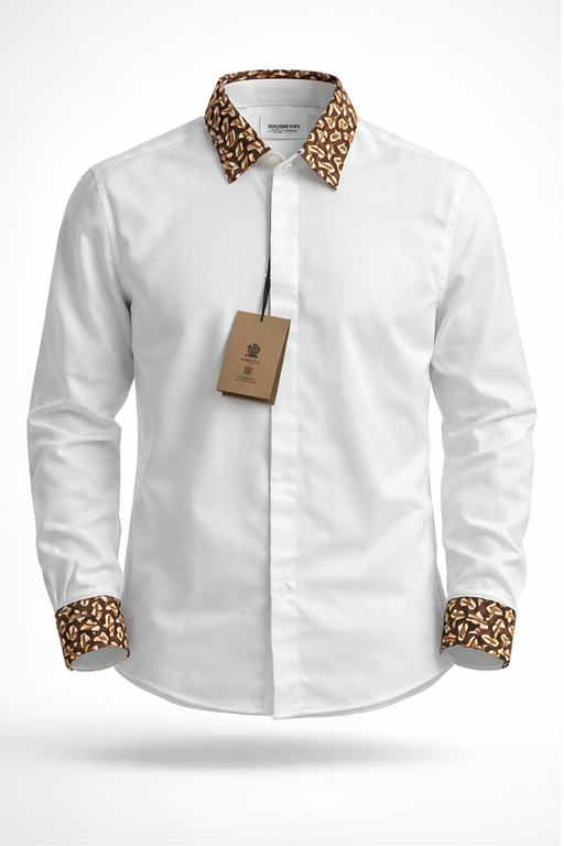 BURBERRY MEN'S SHIRT WITH LOGO PATTERNED COLLAR AND CUFFS