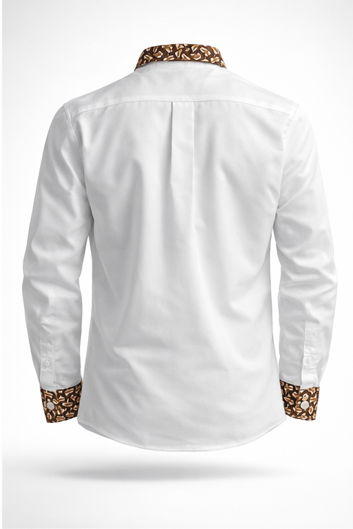 BURBERRY MEN'S SHIRT WITH LOGO PATTERNED COLLAR AND CUFFS