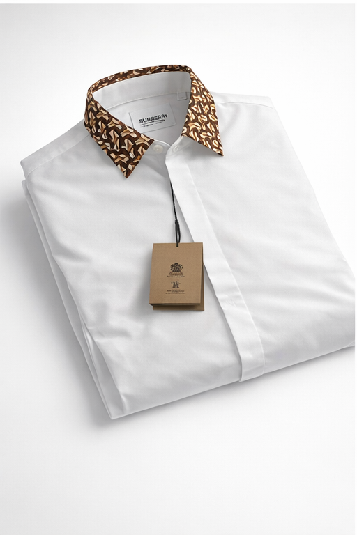 BURBERRY MEN'S SHIRT WITH LOGO PATTERNED COLLAR AND CUFFS
