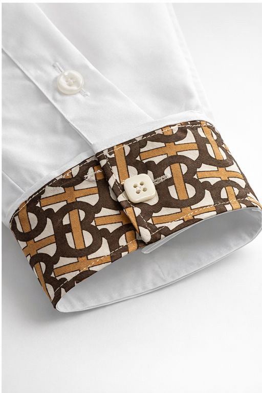 BURBERRY MEN'S SHIRT WITH LOGO PATTERNED COLLAR AND CUFFS