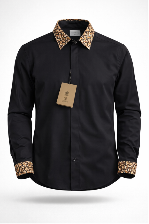 BURBERRY MEN'S SHIRT WITH LOGO PATTERNED COLLAR AND CUFFS