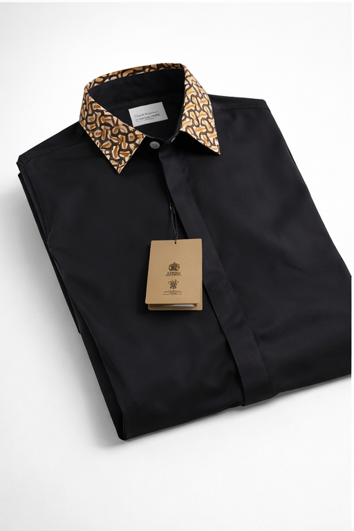 BURBERRY MEN'S SHIRT WITH LOGO PATTERNED COLLAR AND CUFFS