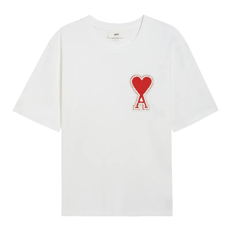 AMI PARIS De Coeur Chain Stitch Tee Whitea