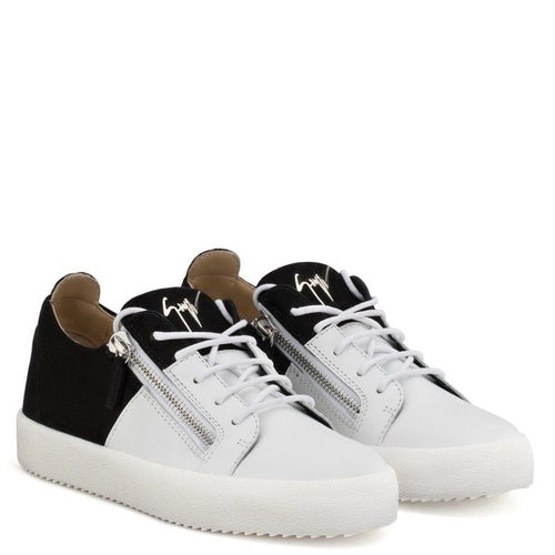 Giuseppe Zanotti
White/Black Nubuck and Leather Double Zip Low Top Sneakers